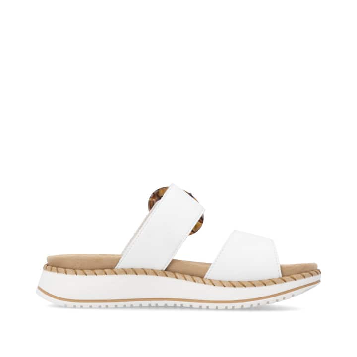 Weiße remonte Damen Pantoletten D3J51-80 mit trendiger Schnalle. Schuh Innenseite.