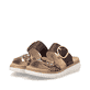 Braune remonte Damen Pantoletten D2K57-25 mit angesagtem Animal-Print. Schuhpaar seitlich schräg.