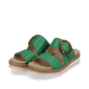 
Smaragdgrüne remonte Damen Pantoletten D0Q51-52 mit einer flexiblen Plateausohle. Schuhpaar schräg.
