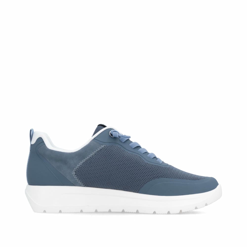 Mocassins remonte bleus pour femme D2V04-12 avec bande élastique. Côté intérieur de la chaussure.