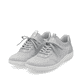 Graue remonte Damen Slipper D1E05-40 mit einem Gummizug sowie der Komfortweite G. Schuhpaar seitlich schräg.
