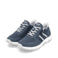Blaue vegane remonte Damen Sneaker Low D1S04-14 mit einem Reißverschluss. Schuhpaar seitlich schräg.