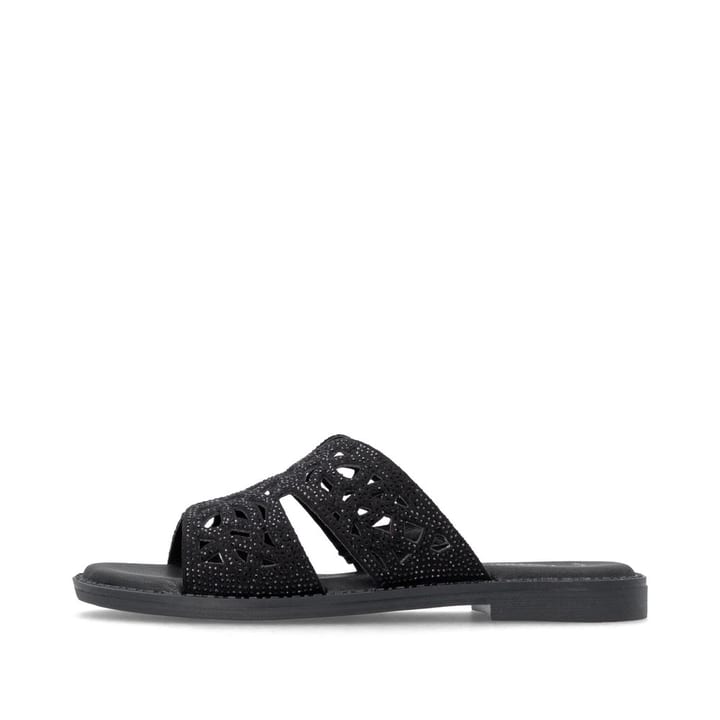 Mules remonte noires vegan pour femme D3647-00 avec bande élastique. Côté extérieur de la chaussure.
