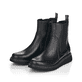 
Nachtschwarze remonte Damen Chelsea Boots D3970-01 mit einer leichten Profilsohle. Schuhpaar schräg.