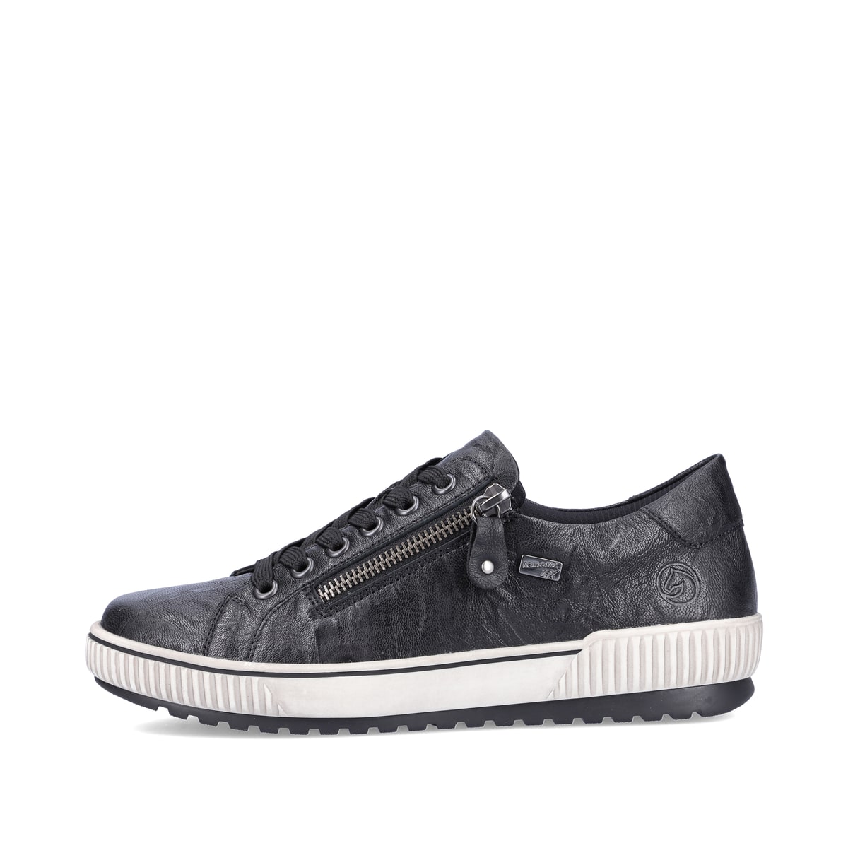 Schwarze remonte Damen Schnürschuhe D0700-00 mit wasserabweisender TEX-Membran. Schuh Außenseite.