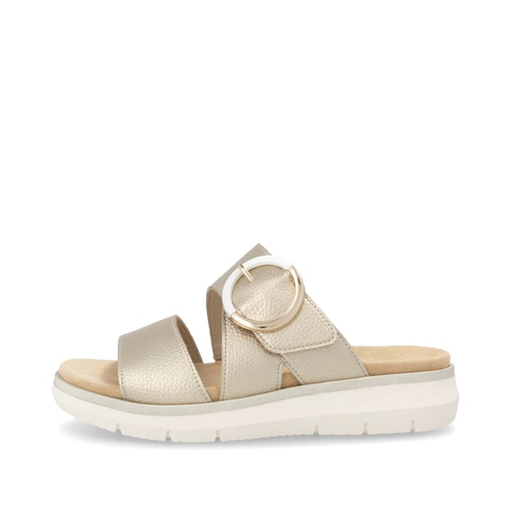 Goldene remonte Damen Pantoletten D2K51-90 mit einem Klettverschluss. Schuh Außenseite.