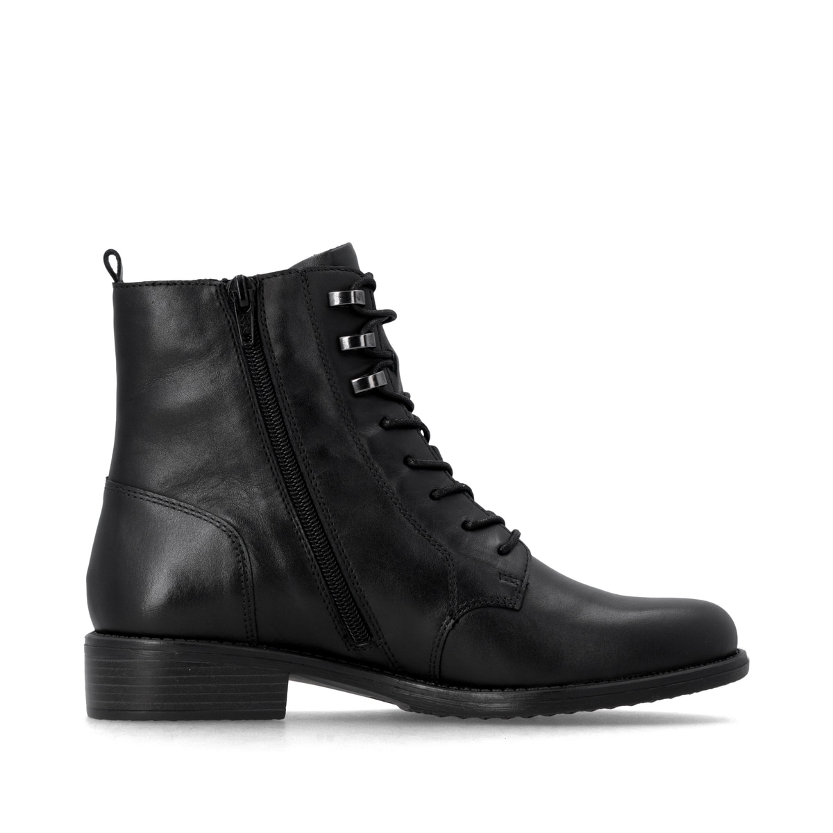 Schwarze remonte Damen Stiefeletten D0F82-00 mit einem Reißverschluss. Schuh Innenseite.