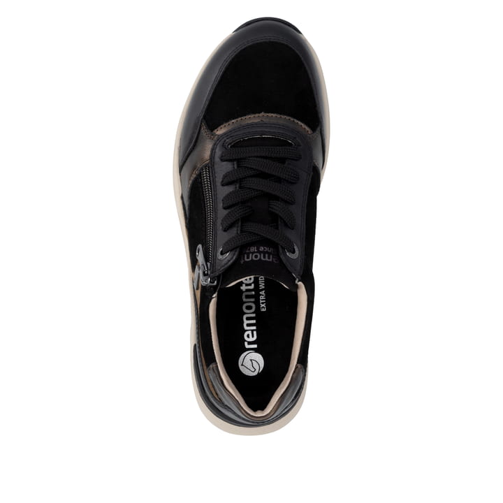 Baskets basses remonte noires femmes D3V00-03 avec membrane remonteTEX. Chaussure vue de dessus.