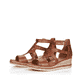 
Kastanienbraune remonte Damen Keilsandaletten D3053-24 mit einer leichten Sohle. Schuhpaar schräg.