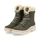 Olivgrüne remonte Damen Schnürstiefel D0C77-54 mit griffiger Glass-Fibre Sohle. Schuhpaar seitlich schräg.