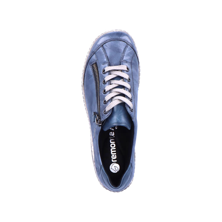 Himmelblaue remonte Damen Schnürschuhe R1402-15 mit Schnürung und Reißverschluss. Schuh Laufsohle