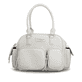 Sac à main remonte Q0769-60 blanc avec finitions métalliques et fermeture éclair. Devant.