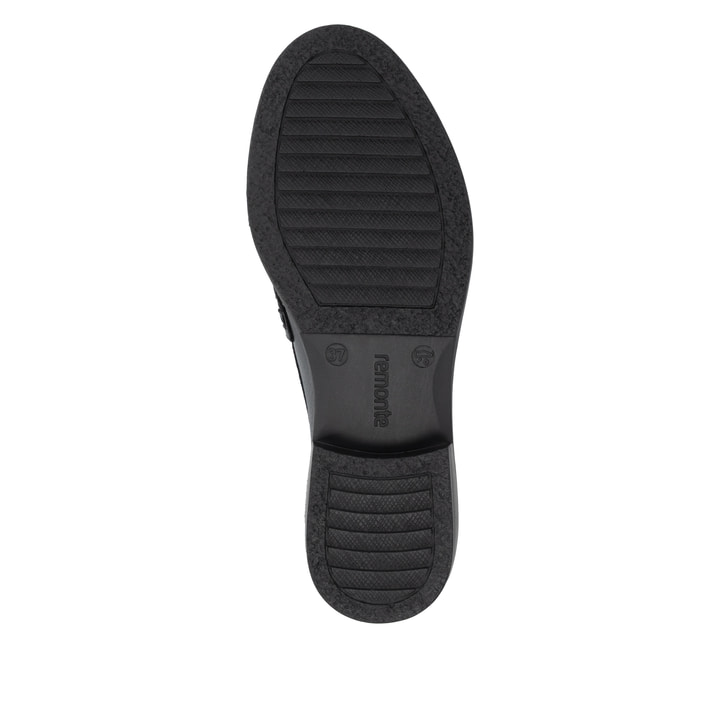 Schwarze remonte Damen Loafer D0F05-00 mit einem Gummizug. Schuh Laufsohle.