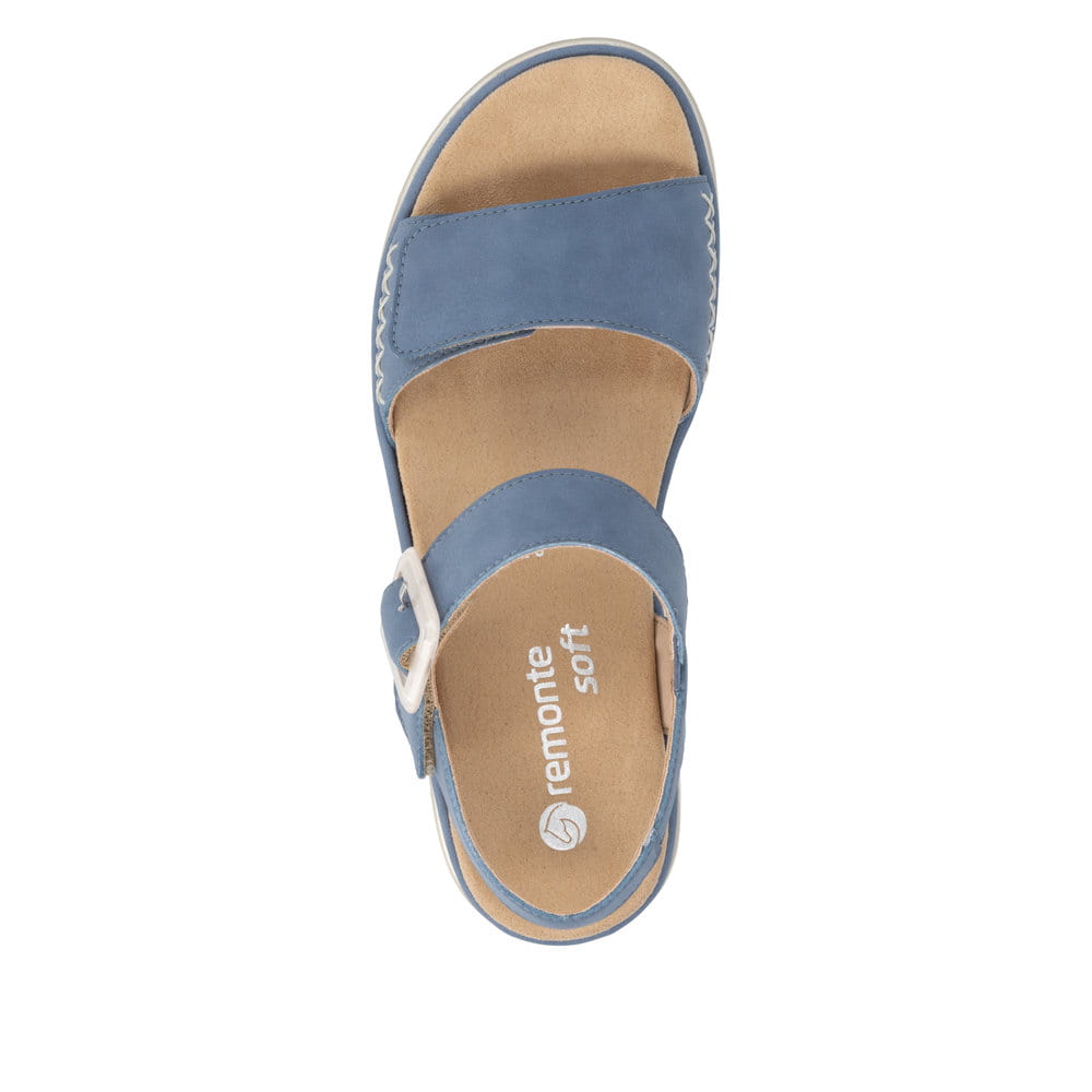 Blaue remonte Riemchensandalen D3P53-14 mit trendiger Schnalle. Schuh von oben.