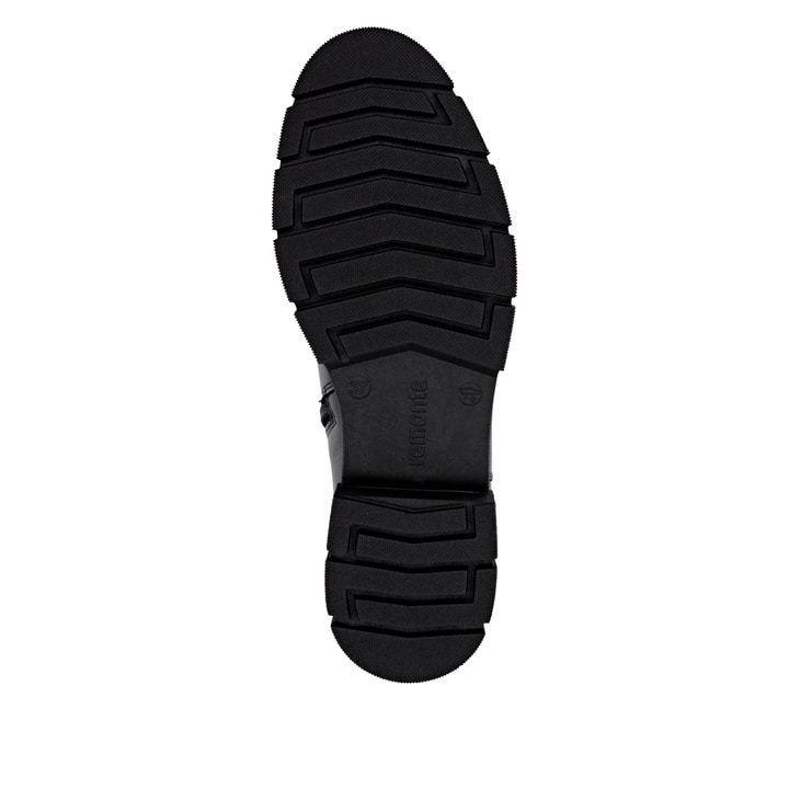 Schwarze remonte Hochschaftstiefel D2S74-00 mit einem Reißverschluss. Schuh Laufsohle.