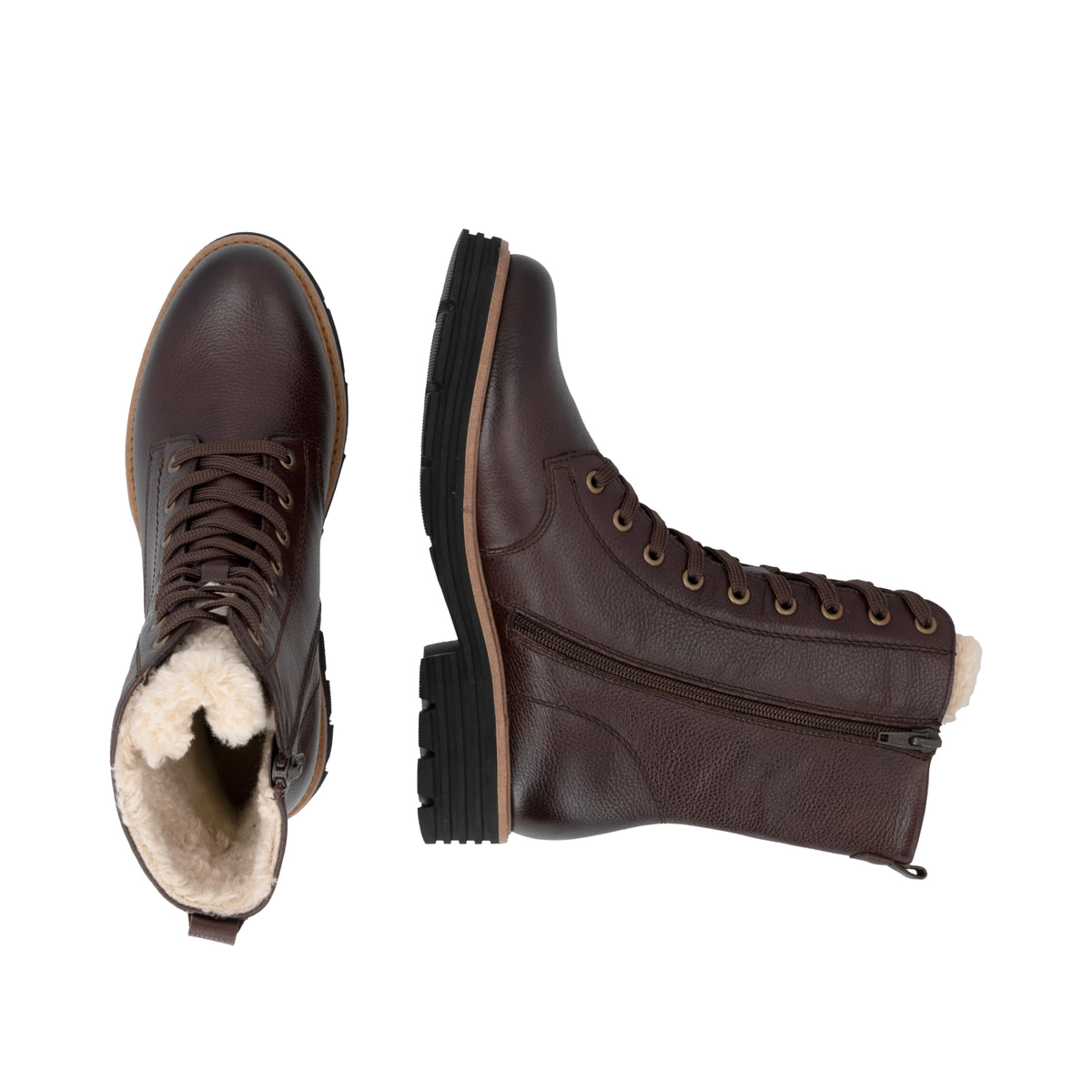 Dunkelbraune remonte Damen Schnürstiefel D3A73-25. Schuh von oben, liegend.
