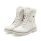 Reinweiße remonte Damen Schnürstiefel D0C77-80 mit griffiger Glass-Fibre Sohle. Schuhpaar seitlich schräg.