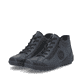 Dunkelblaue remonte Damen Schnürstiefel R1477-15 mit einem Reißverschluss. Schuhpaar seitlich schräg.