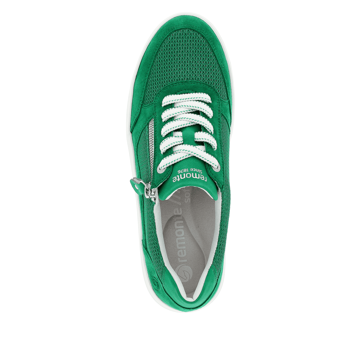 Grüne remonte Damen Sneaker D1C04-52 mit Reißverschluss sowie der Komfortweite G. Schuh von oben.
