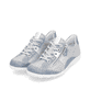 Blaue remonte Damen Schnürschuhe R3403-14 mit einem Reißverschluss. Schuhpaar seitlich schräg.