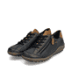 Dunkelblau-braune remonte Damen Schnürschuhe R1402-16. Schuhpaar seitlich schräg.