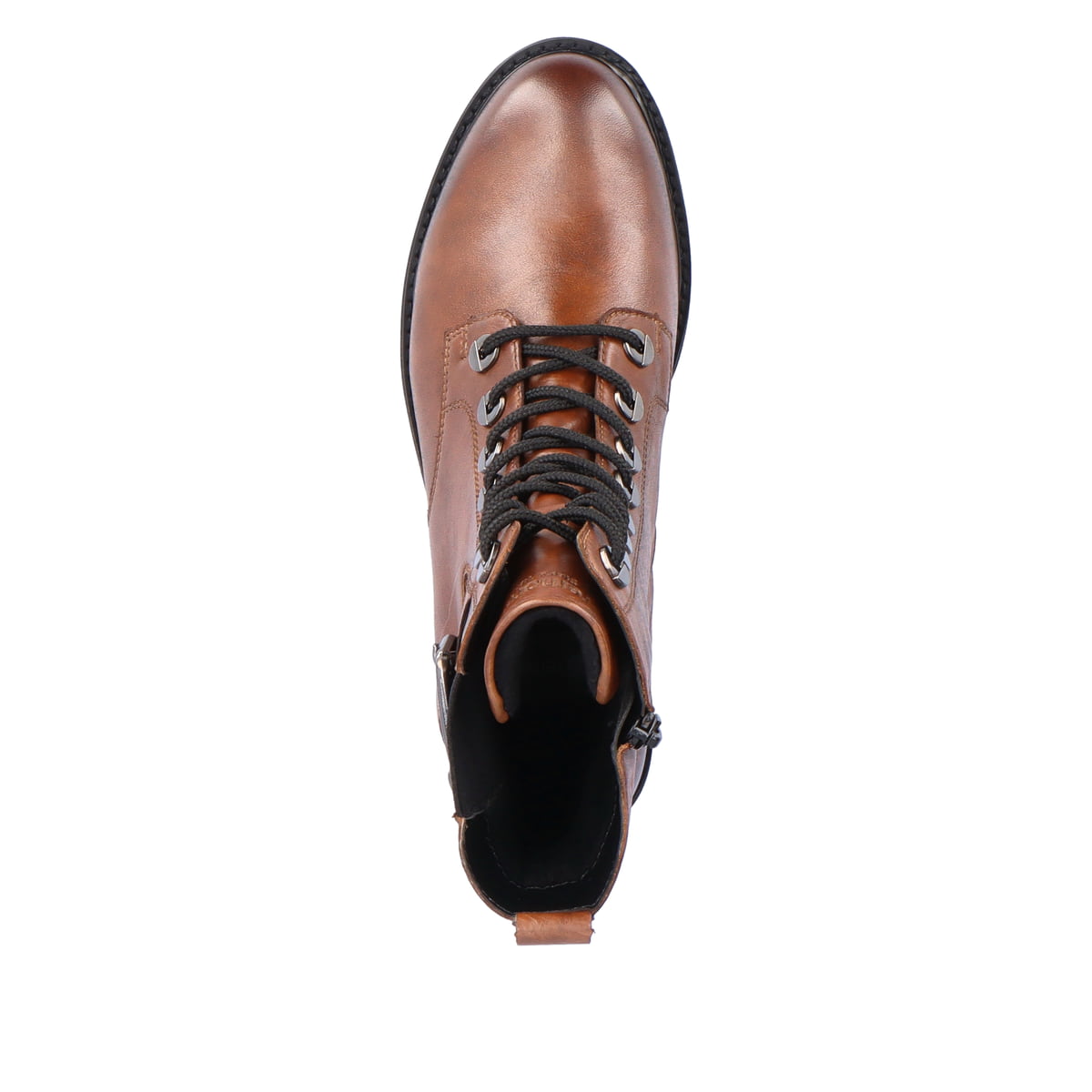 
Kastanienbraune remonte Damen Biker Boots D8668-22 mit Schnürung und Reißverschluss. Schuh von oben