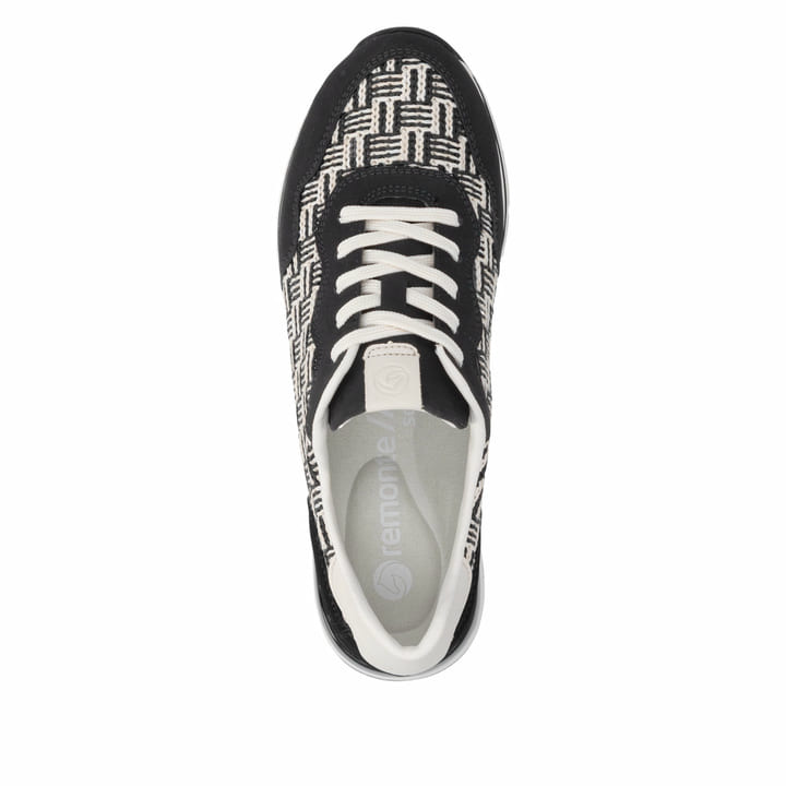 Baskets basses remonte noires vegan pour femme R6717-03 avec lacets. Chaussure vue de dessus.