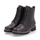 Schwarze remonte Damen Schnürstiefel D8661-00 mit einem Reißverschluss. Schuhpaar seitlich schräg.