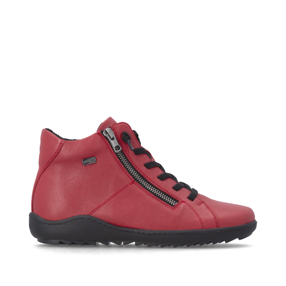 Rote remonte Damen Kurzstiefel R1455-33 mit wasserabweisender remonteTEX-Membran. Schuh Außenseite gespiegelt.