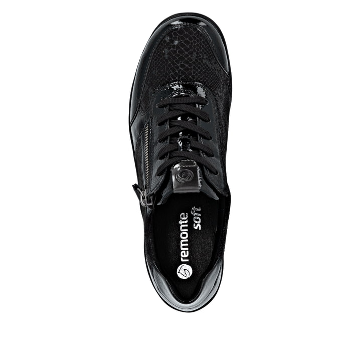 Schwarze remonte Damen Sneaker R7637-04 mit Reißverschluss sowie Extraweite H. Schuh von oben.