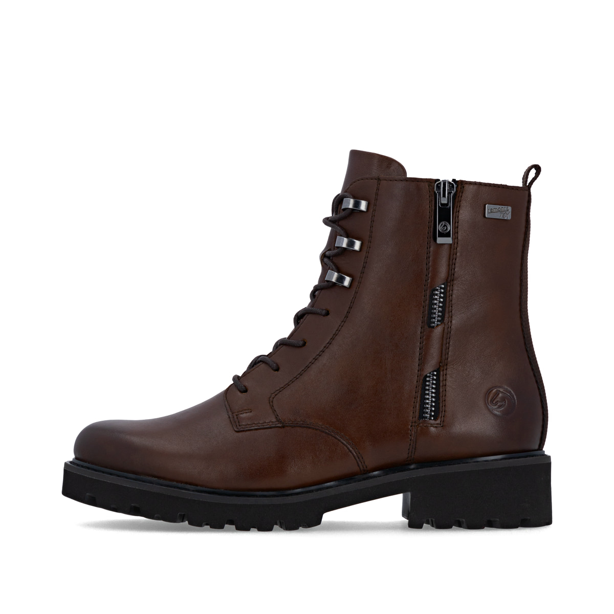 Braune remonte Damen Schnürstiefel D8656-25 mit wasserabweisender TEX-Membran. Schuh Außenseite.