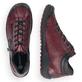 Weinrot-schwarze remonte Damen Schnürstiefel R1477-35 mit einem Reißverschluss. Schuh von oben, liegend.