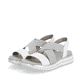 Graphitgraue remonte Damen Riemchensandalen D1J50-80 mit einem Elastikeinsatz. Schuhpaar seitlich schräg.