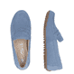 Blaue remonte Damen Loafer D3K00-14 mit einer herausnehmbaren Einlegesohle. Schuh von oben, liegend.
