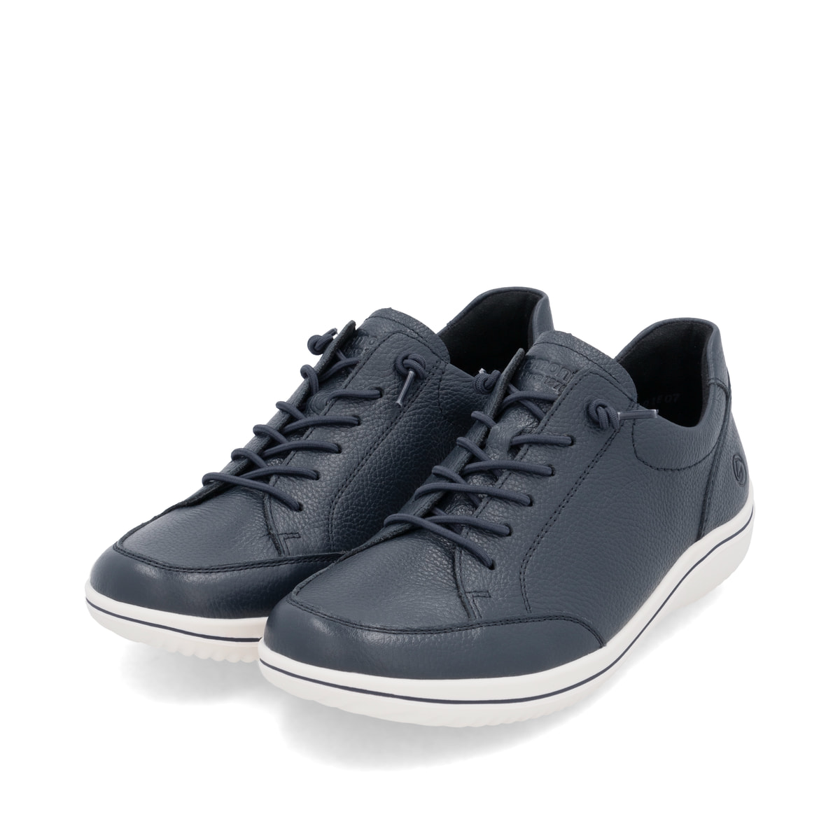 Blaue remonte Damen Schnürschuhe D1E07-14 mit der Komfortweite G. Schuhpaar seitlich schräg.