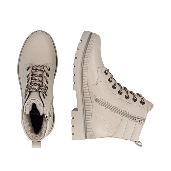 Beige remonte Damen Schnürstiefel D0C82-60 mit griffiger Glass-Fibre Sohle. Schuh von oben, liegend.