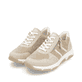 Beige vegane remonte Damen Sneaker Low D1S04-60 mit einem Reißverschluss. Schuhpaar seitlich schräg.