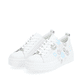 Frostweiße vegane remonte Damen Sneaker D1C03-80 mit einer Schnürung. Schuhpaar seitlich schräg.