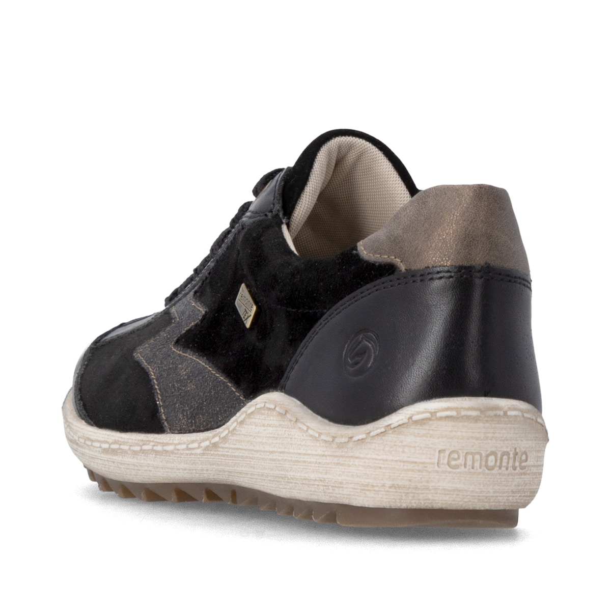 Chaussures à lacets remonte noires pour femmes R1443-03. Chaussure vue de l'arrière.