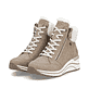 Braune remonte Damen Schnürstiefel D0T77-20 mit wasserabweisender TEX-Membran. Schuhpaar seitlich schräg.