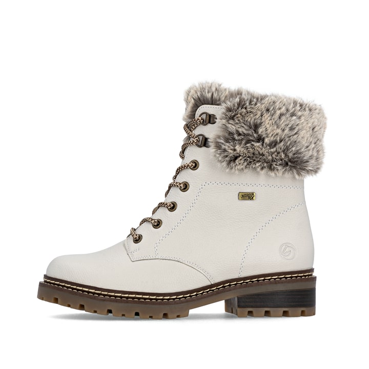 
Cremeweiße remonte Damen Schnürstiefel D0B74-80 mit griffiger Glass-Fibre Sohle. Schuh Außenseite