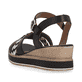 Schwarze remonte Keilsandaletten D6461-02 mit einem Klettverschluss. Schuh von hinten.