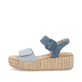Blaue remonte Riemchensandaletten D1N54-12 mit einem Klettverschluss. Schuh Außenseite.