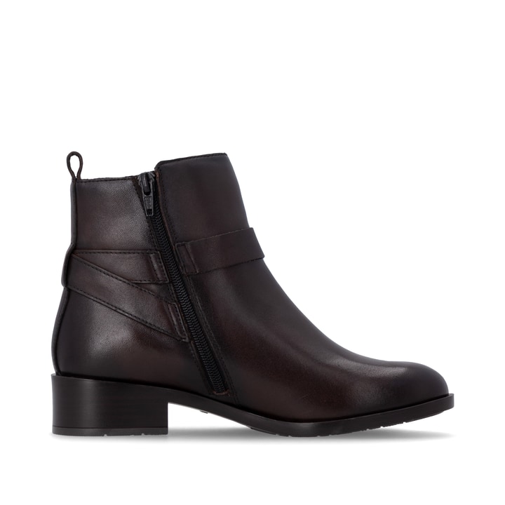 Dunkelbraune remonte Damen Stiefeletten D3U72-25 mit einem Reißverschluss. Schuh Innenseite.