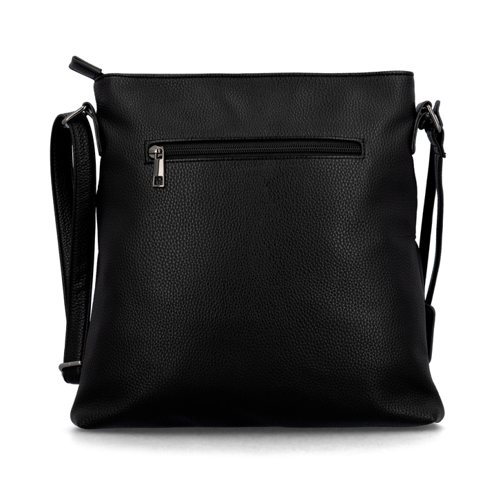 Sac bandoulière remonte Q0729-01 en noir avec des bretelles ajustables et deux poches extérieures. Verso.