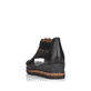 
Asphaltschwarze remonte Damen Keilsandaletten D3056-01 mit einer dämpfenden Sohle. Schuh von hinten