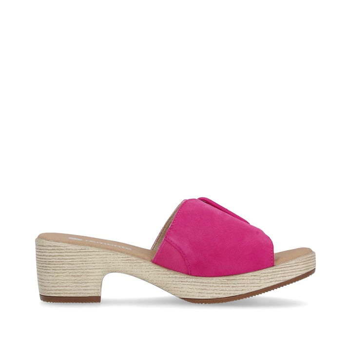 remonte mules roses femmes D0N56-31 avec une fermeture velcro. Intérieur de la chaussure.
