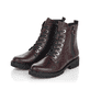 Rote remonte Damen Biker Boots D8671-35 mit markanten Ösen sowie Reißverschluss. Schuhpaar seitlich schräg.