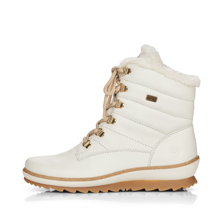 
Perlweiße remonte Damen Schnürstiefel R8480-80 mit Schnürung und Reißverschluss. Schuh Außenseite