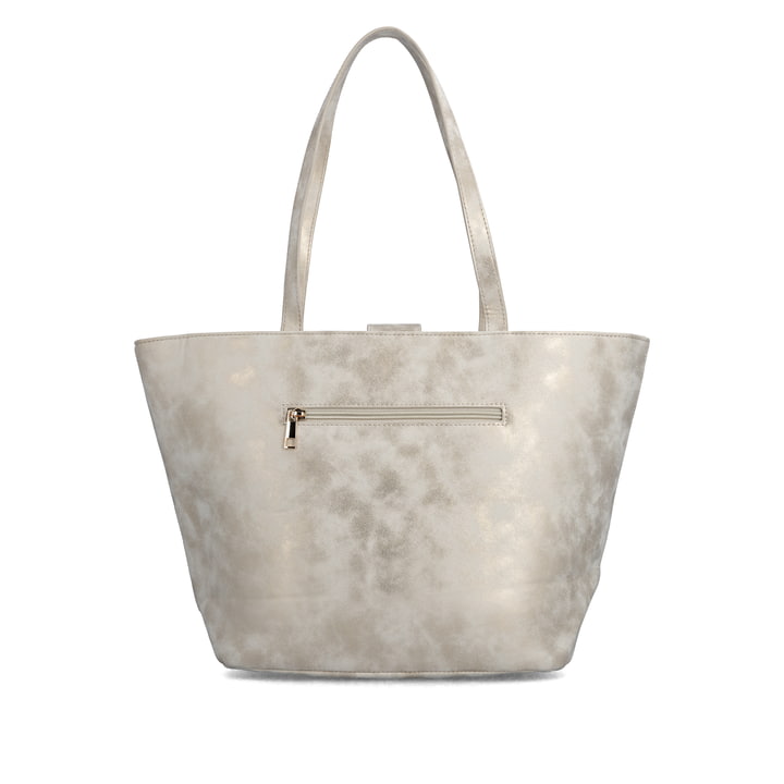 Cabas remonte Q0764-80 blanc avec accents métalliques et fermeture éclair. Arrière.
